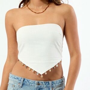 PacSun White Strapless Point-Hem Crop Top with Coin Trim